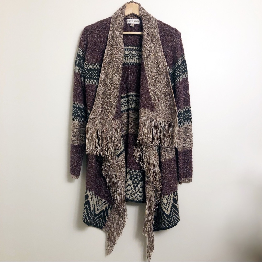 Knox Rose Open Front Waterfall Cardigan w/ Fringe